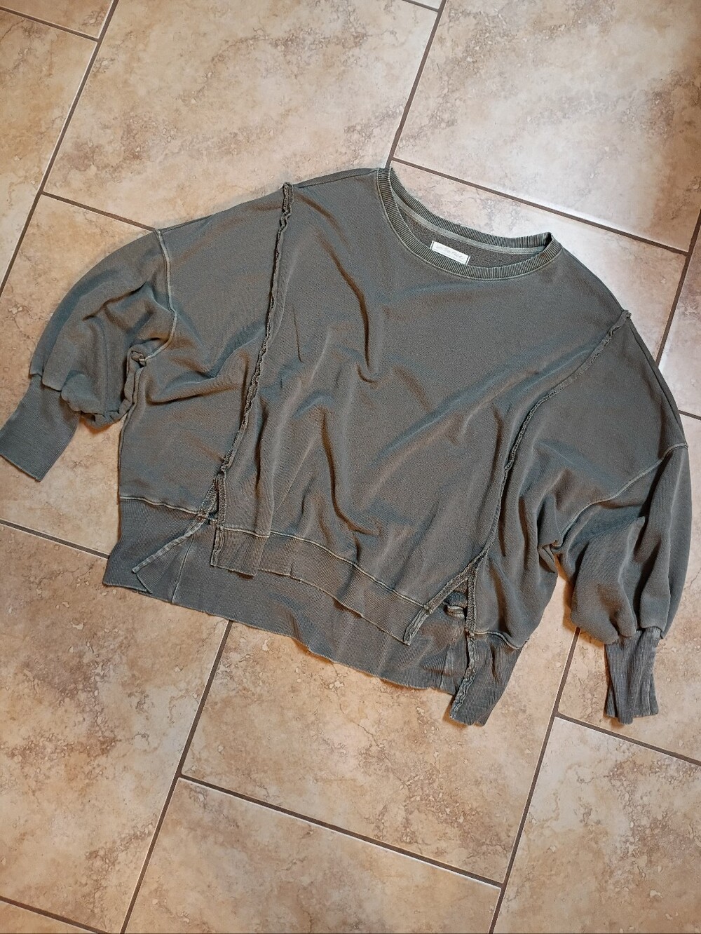 Washed Olive Green Raw-Edge Sweatshirt